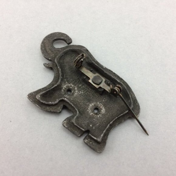 Vintage Pewter Elephant Stud Earrings in Brooch Pin Trunk Up MISSING Items - Picture 9 of 15